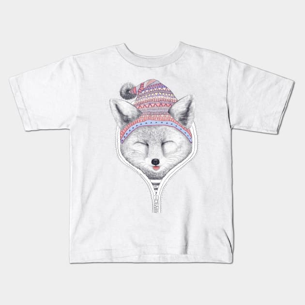 Fox in a hood Kids T-Shirt by kodamorkovkart